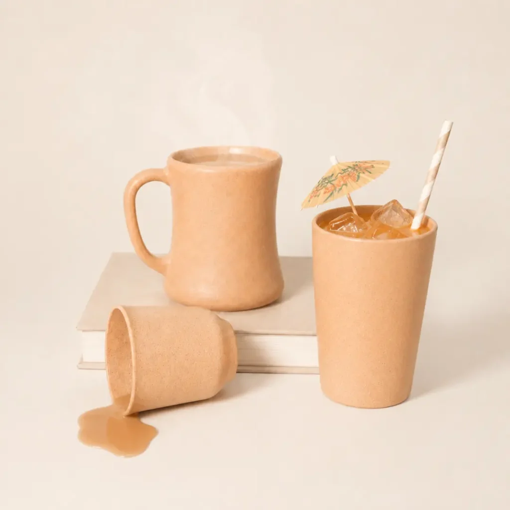 Premium Bamboo Drinkware Combo with Coffee Mug, Glass & Kullad