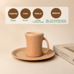 300ml sandy brown bamboo coffee mug with 8 inch plate pack of 2 by Pacing Grass