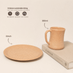 300ml bamboo coffee mug and 8 inch plate combo made from bio-composite material