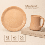 Food safe BPA-free bamboo coffee mug and snack plate combo with carbon locking feature