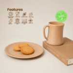 Microwave safe and dishwasher safe bamboo coffee mug and snack plate set with unbreakable Products