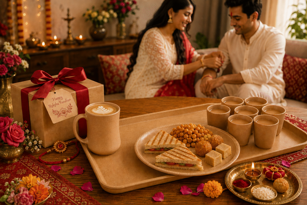 Sustainable Raksha Bandhan celebration with eco-friendly gifts and reusable tableware