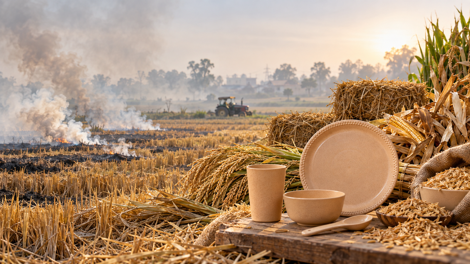 Stubble Burning to Pacing Grass bio-composite products made from plant fibres and agricultural residue
